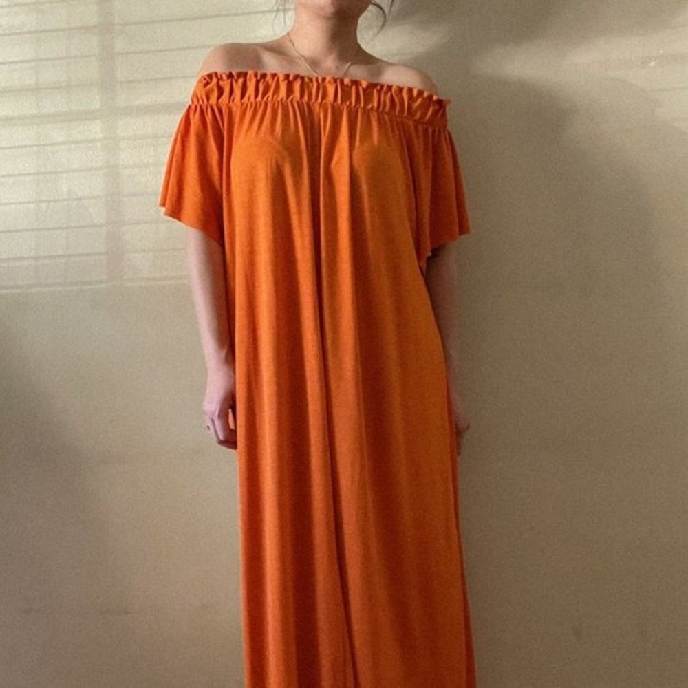 ZARA Orange Off the Shoulder Bohemian Hippie Maxi Dress Size‎ Medium